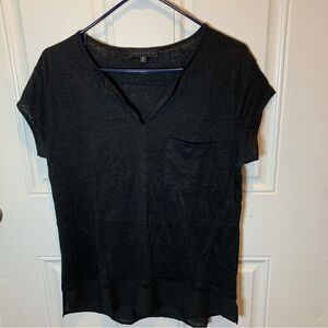 Sanctuary Addison 100% Linen Split Neck Top Pocket Tee T-shirt Sheer 3” Hem Sz M